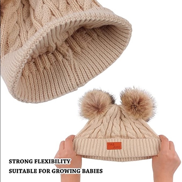Winter Girls & Boys Warm Hat Set; Toddler Pom-pom Hat Set - Picture 2 of 5